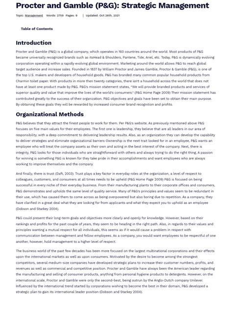 Procter and Gamble (P&G): Strategic Management.